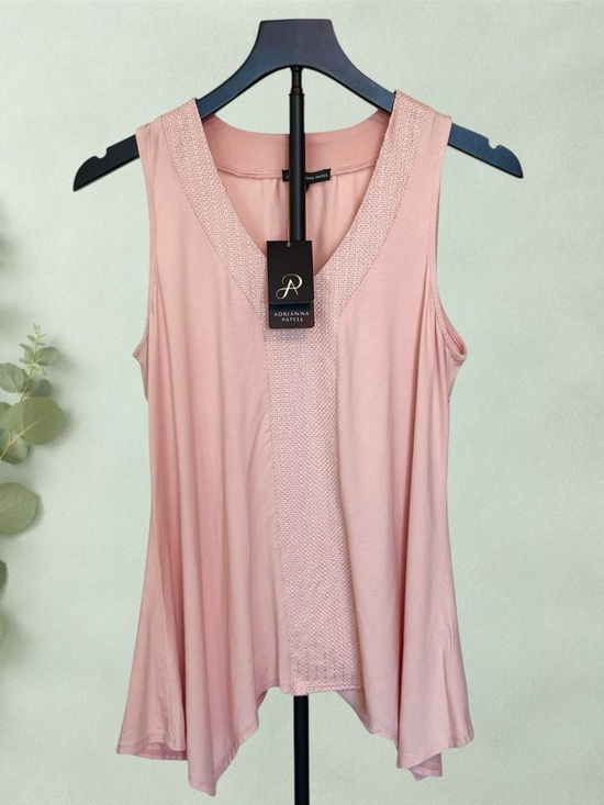 Adrianna Papell Tops - Blush Pink Flowy Tank Top Embroidered V Neck Sharkbite Hem Boho Summer Medium